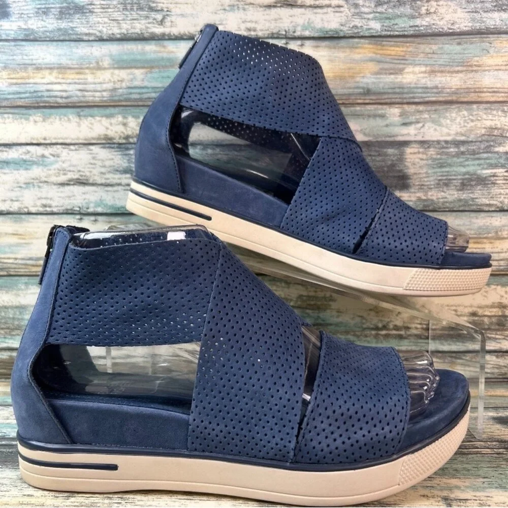 Eileen Fisher Platform Sandal Womens Sz 7 Blue Leather like new condition - Picture 1 of 7
